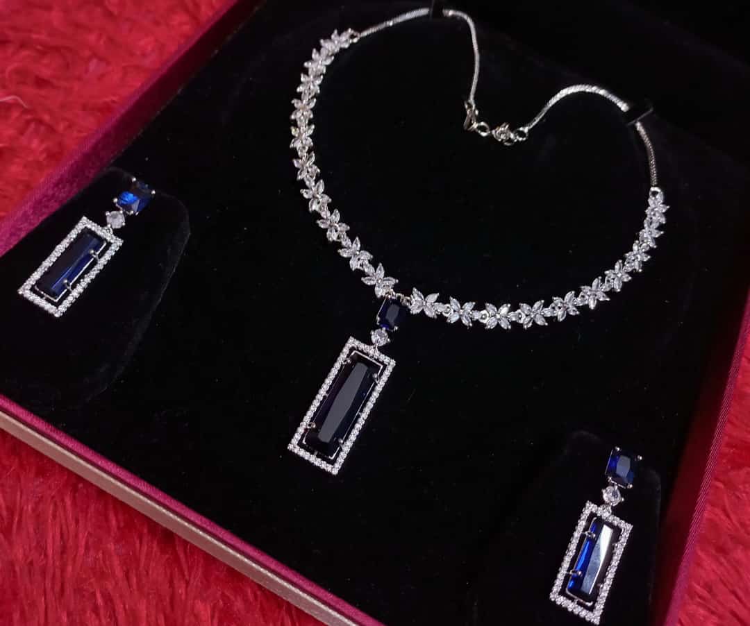 Beautiful Solatier CZ Necklace Set With Earrings