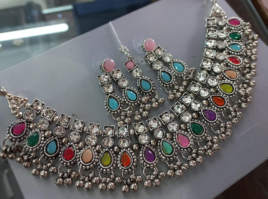 Beautiful Oxidised Kundan Choker Set