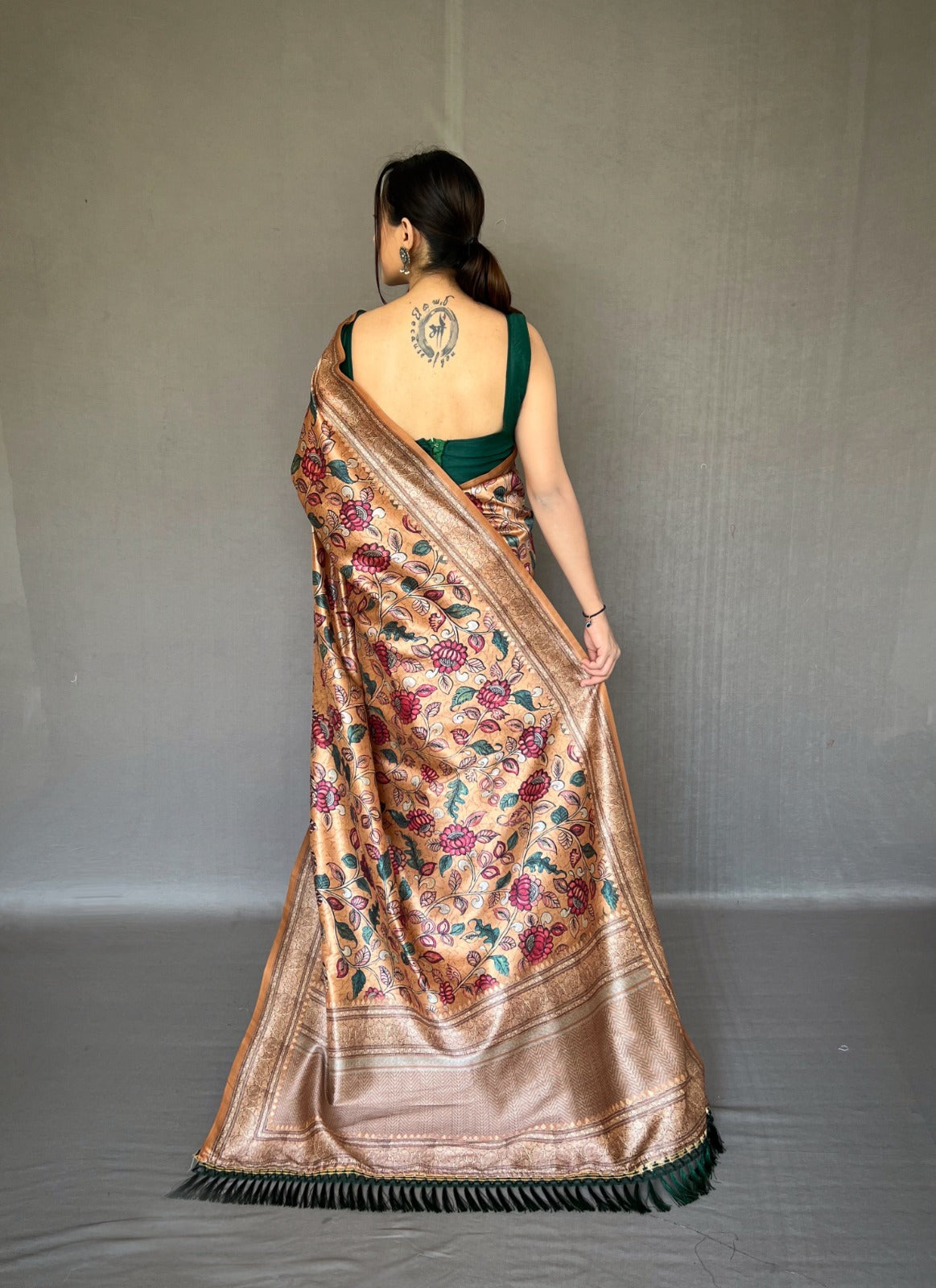 Soft Silk Saree With Kanchivaram Kalamkari Fusion Print