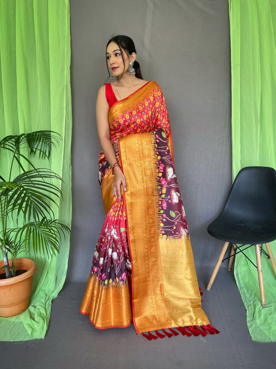 Kanchipuram Silk Digital Printed Kalamkari Saree