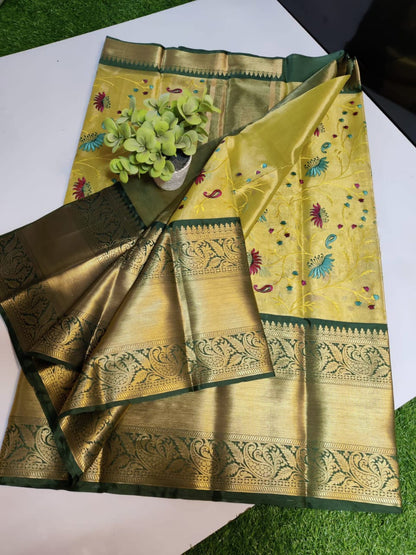 Yellow Soft Tissue Silk With Embroidery Saree