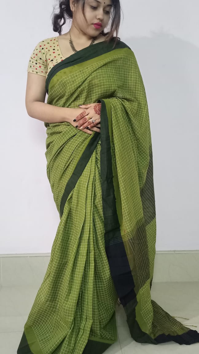 Soft Cotton Linen Checks Saree