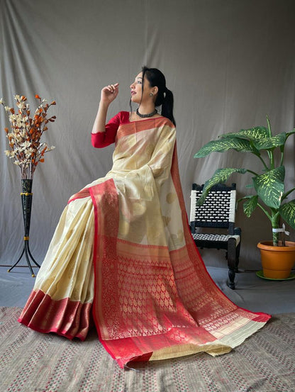 Soft Linen Saree With Zari Weaving