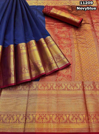 Soft Plain With Kanjeevaram Border Banarsi Silk Saree