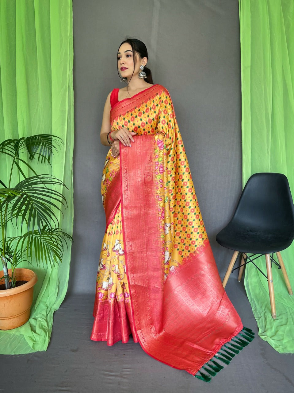 Kanchipuram Silk Digital Printed Kalamkari Saree