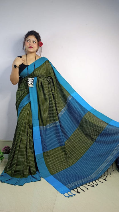 Soft Cotton Linen Checks Saree