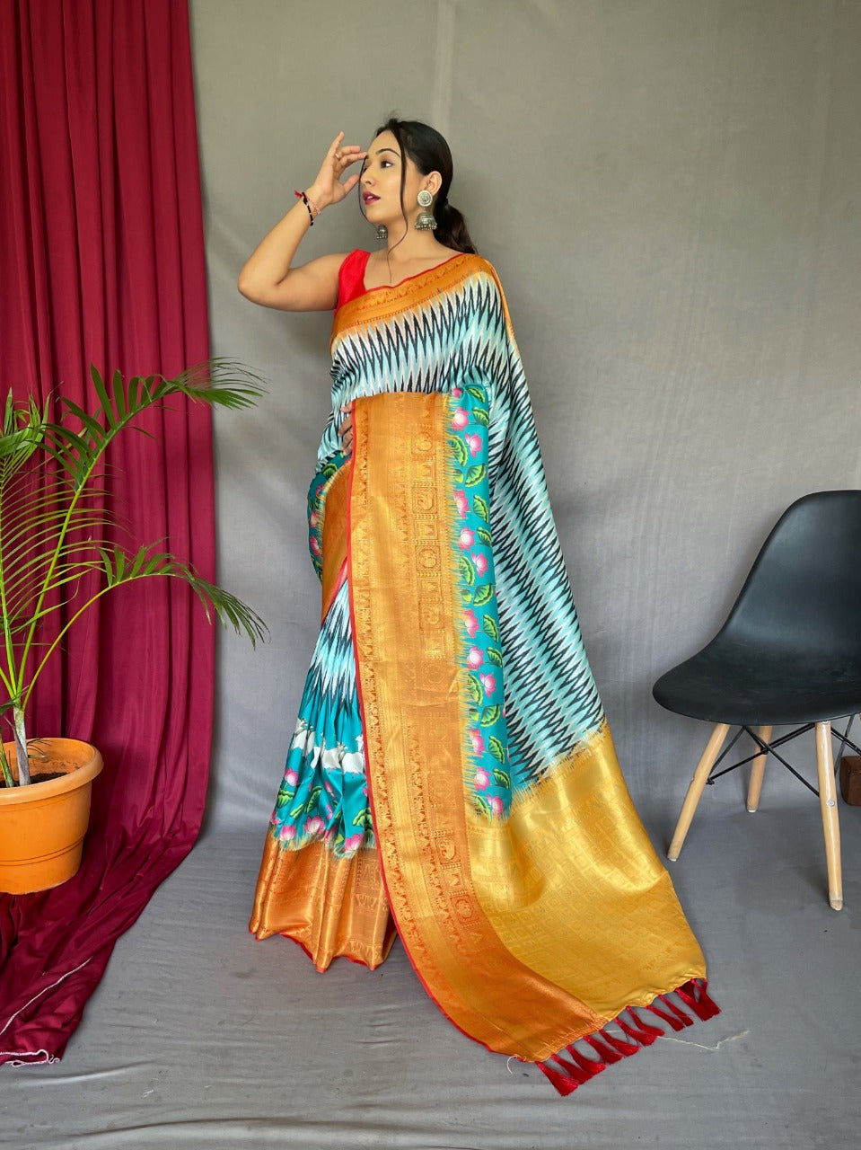 Kanchipuram Silk Digital Printed Kalamkari Saree