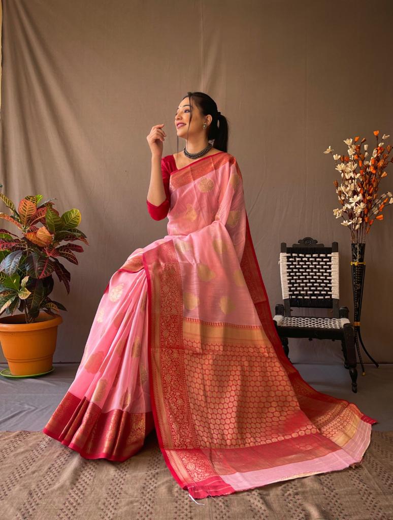 Soft Linen Saree With Zari Weaving