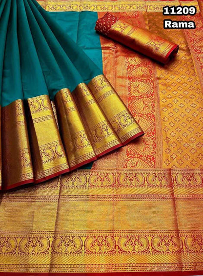 Soft Plain With Kanjeevaram Border Banarsi Silk Saree