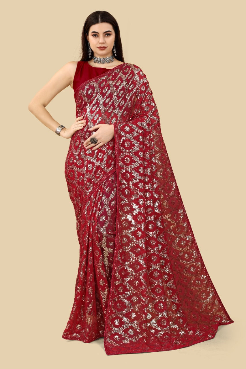 Party Wear Soft Georgette Sequenced Saree