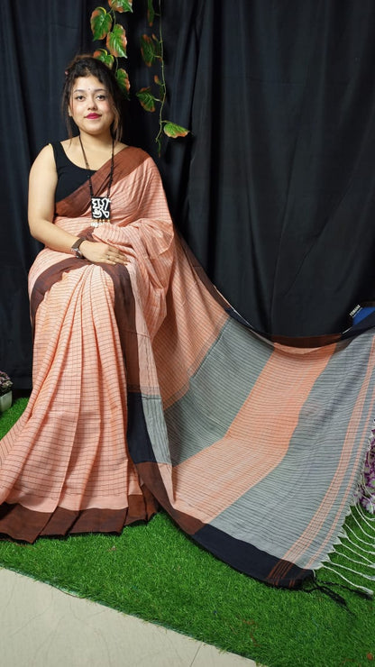 Soft Cotton Linen Checks Saree