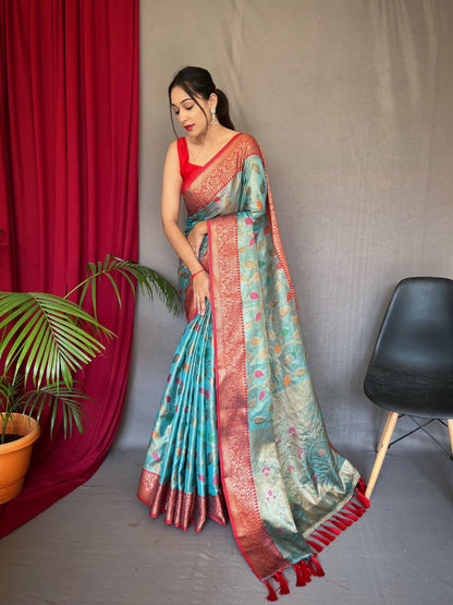 Soft Tissue Silk Saree With Zari Weaving Butta