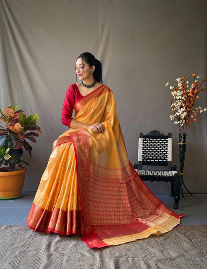 Soft Linen Saree With Zari Weaving