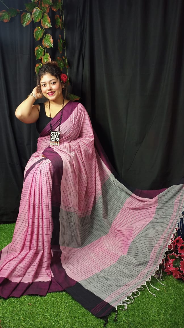 Soft Cotton Linen Checks Saree