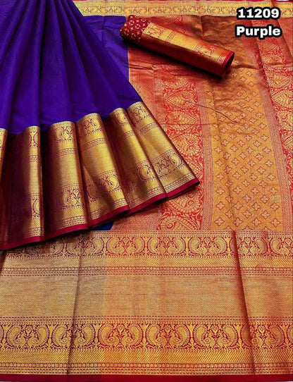 Soft Plain With Kanjeevaram Border Banarsi Silk Saree