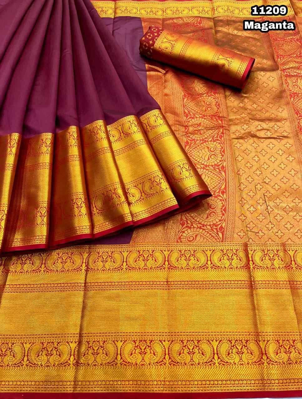 Soft Plain With Kanjeevaram Border Banarsi Silk Saree