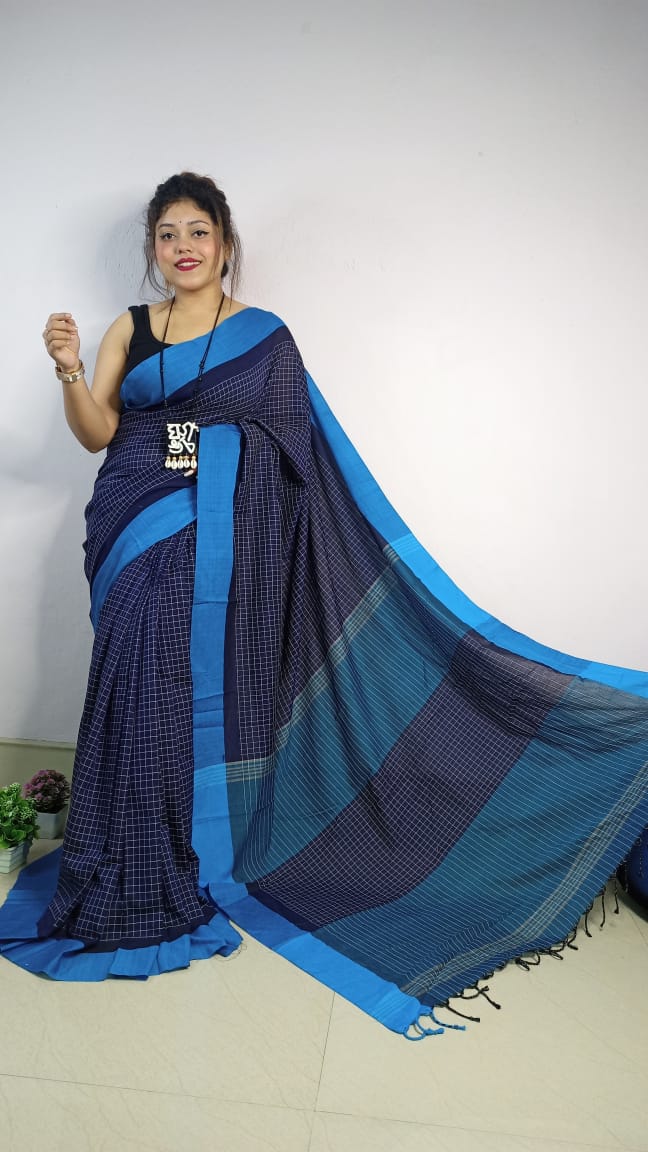 Soft Cotton Linen Checks Saree