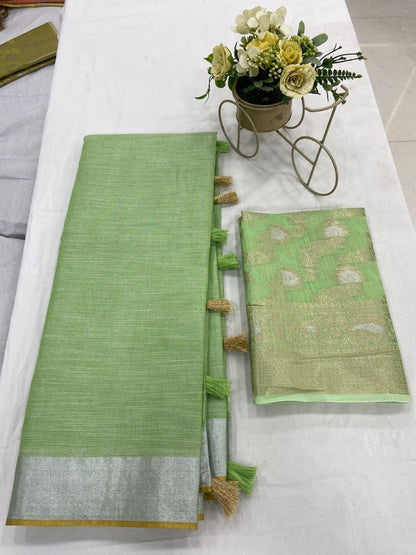 Soft Linen Saree with Zari Weaving and Designer Blouse