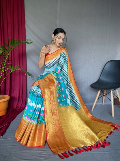 Kanchipuram Silk Digital Printed Kalamkari Saree