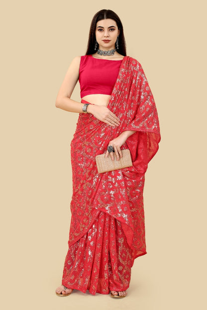 Party Wear Soft Georgette Sequenced Saree