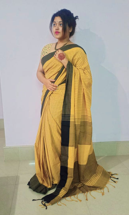 Soft Cotton Linen Checks Saree