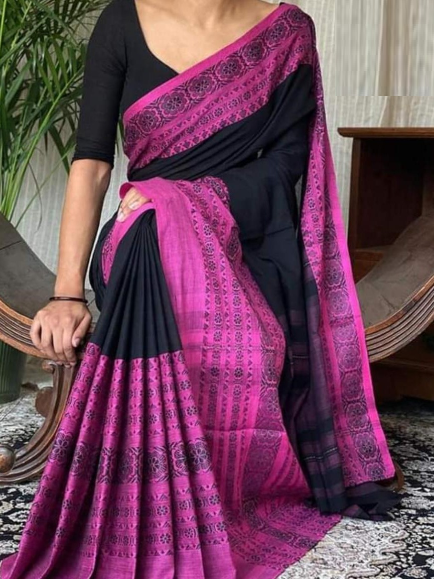 Soft Plain Body Cotton Saree