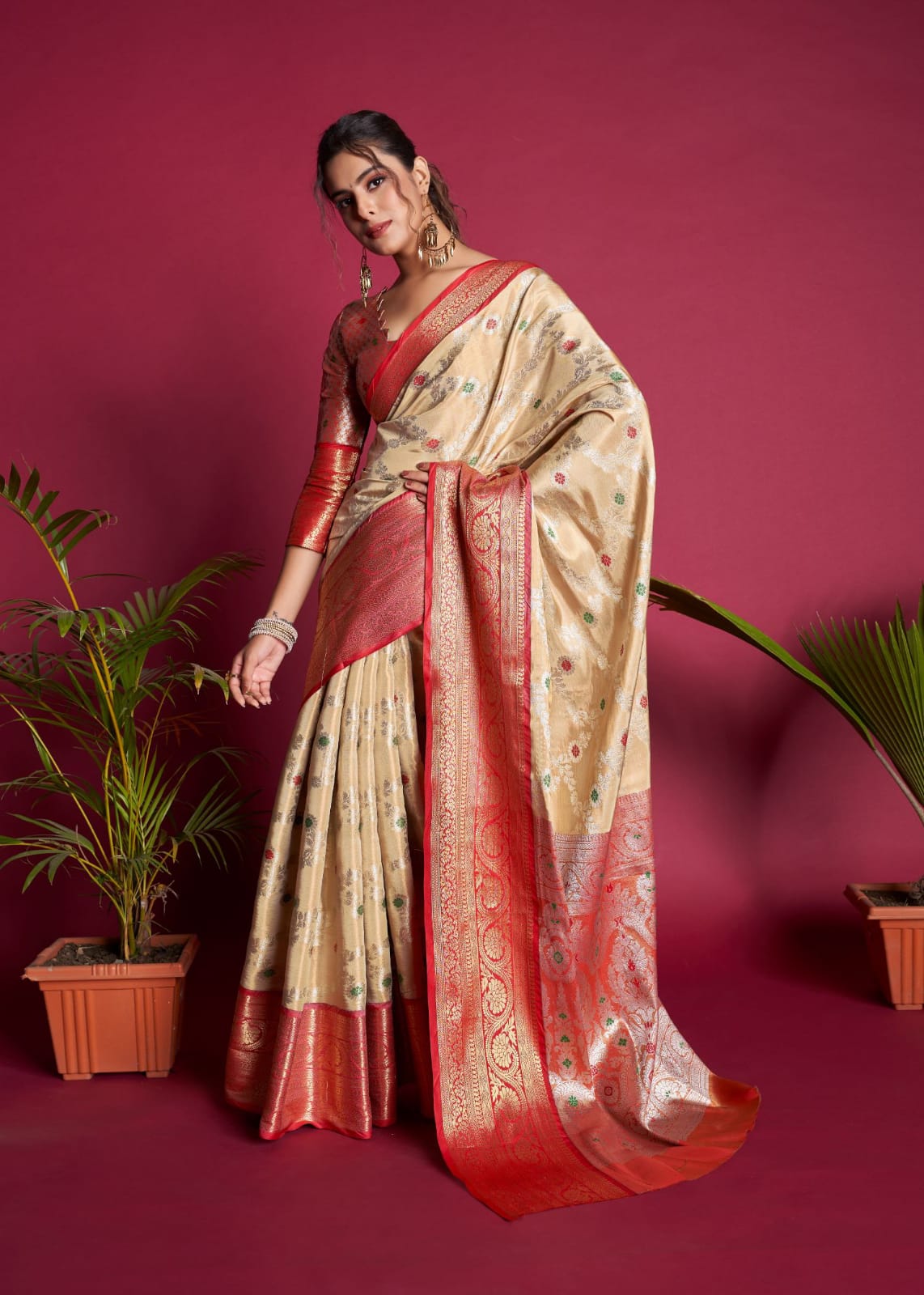 Soft Kanjivaram Silk Saree With Broad Contrast Border