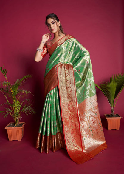 Soft Kanjivaram Silk Saree With Broad Contrast Border