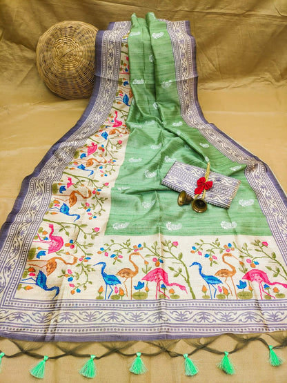 Soft Tussar Silk Saree With Embroidery