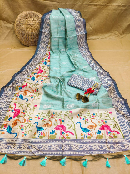Soft Tussar Silk Saree With Embroidery
