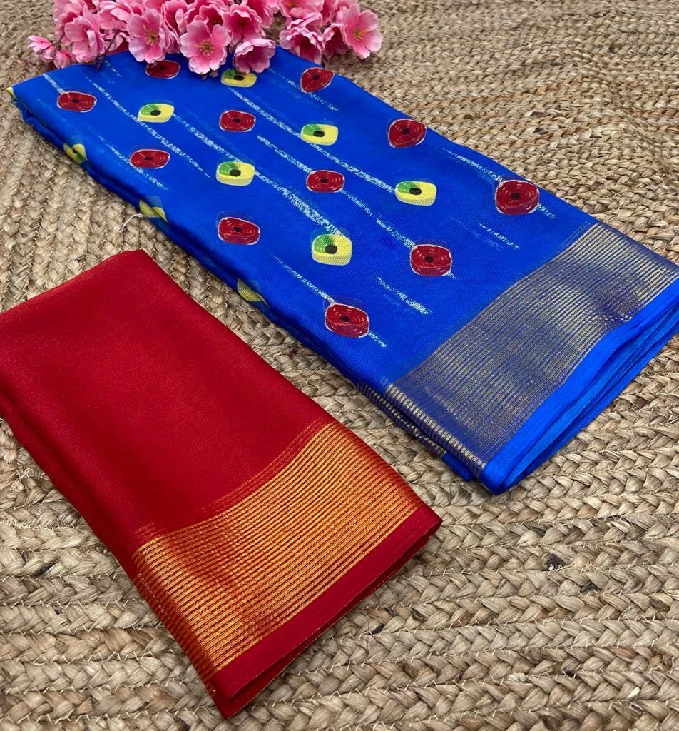 Light Weight Moss Chiffon With Bandhej Style Print and Zari Weaving Border