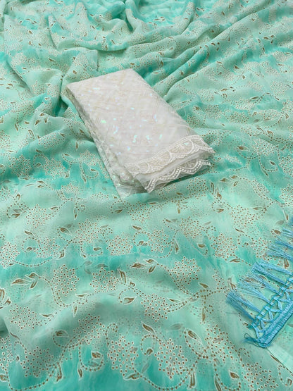 Soft Georgette Prisam With Pigment Work Allover