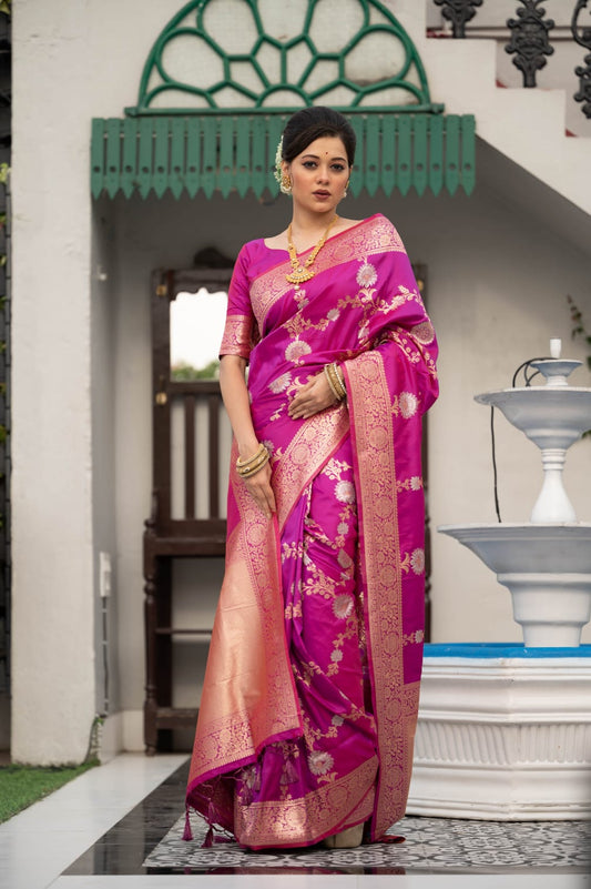 Soft Banarasi Silk Katan Saree With Silver and Gold Zari