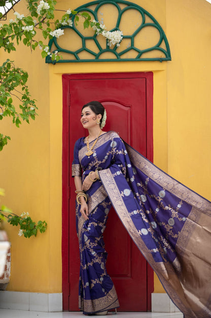 Soft Banarasi Silk Katan Saree With Silver and Gold Zari