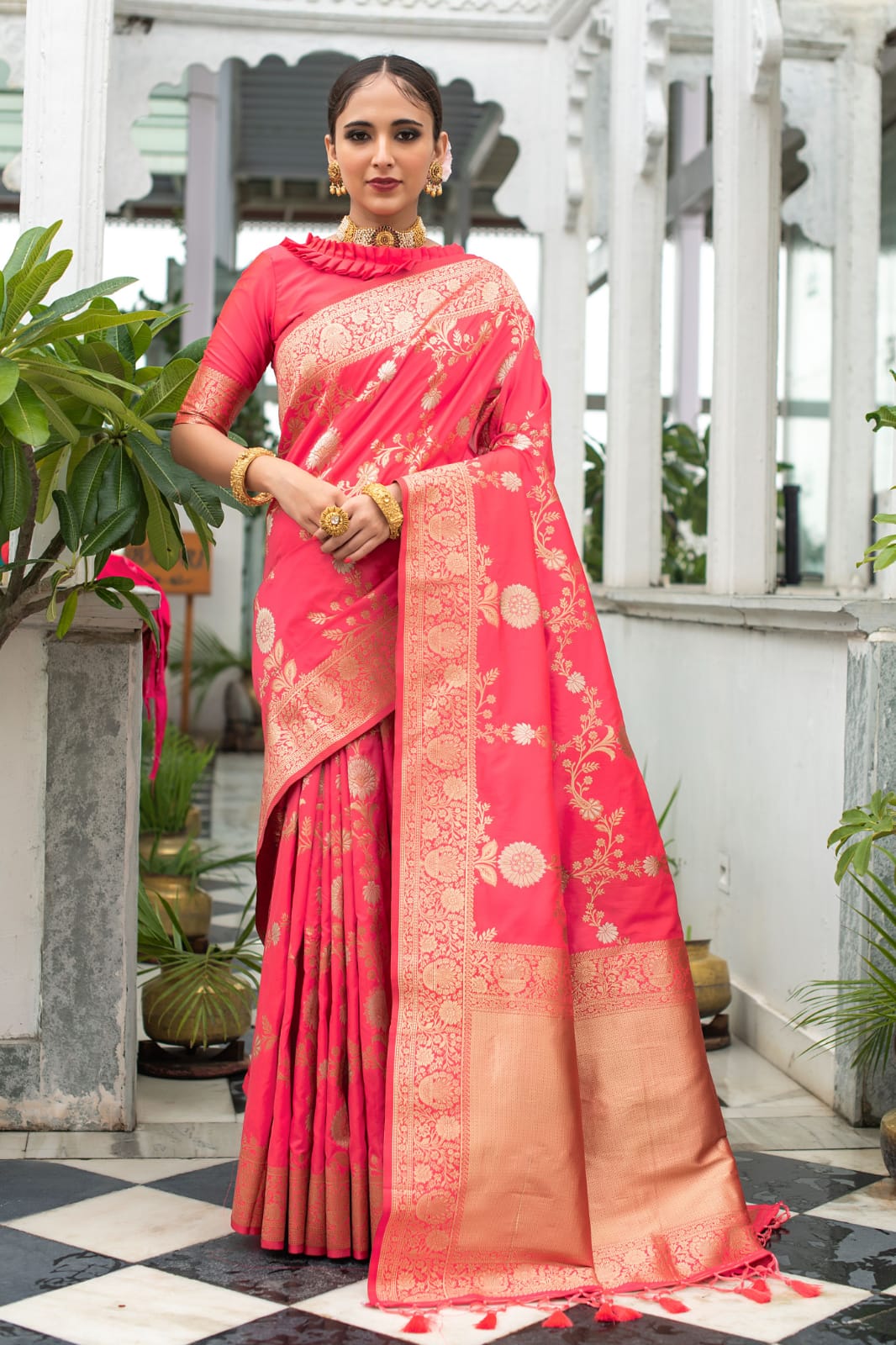 Soft Banarasi Silk Katan Saree With Silver and Gold Zari