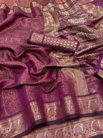 Soft Dharmavaram Lichi Silk Saree With Copper Zari Work