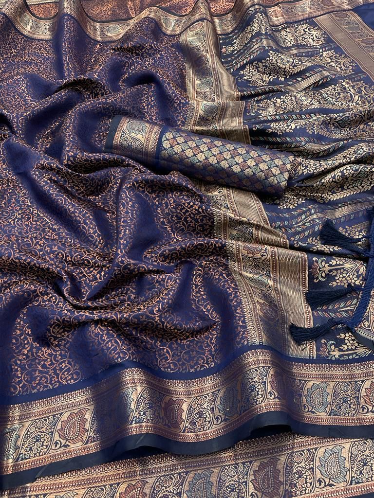 Soft Dharmavaram Lichi Silk Saree With Copper Zari Work