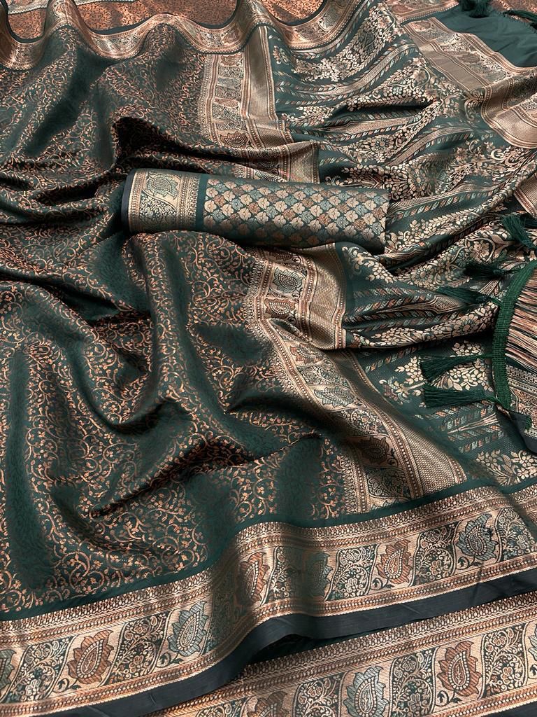 Soft Dharmavaram Lichi Silk Saree With Copper Zari Work