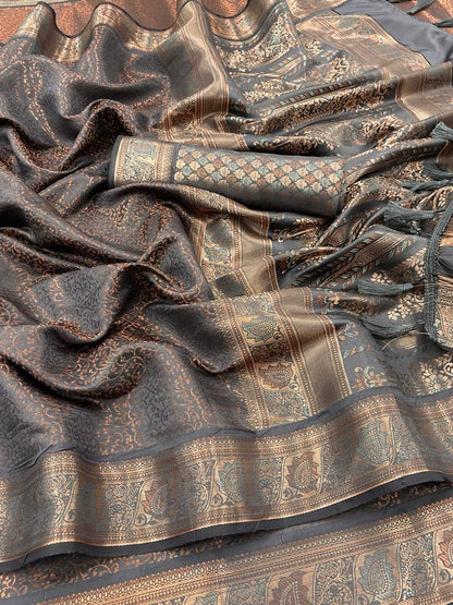 Soft Dharmavaram Lichi Silk Saree With Copper Zari Work