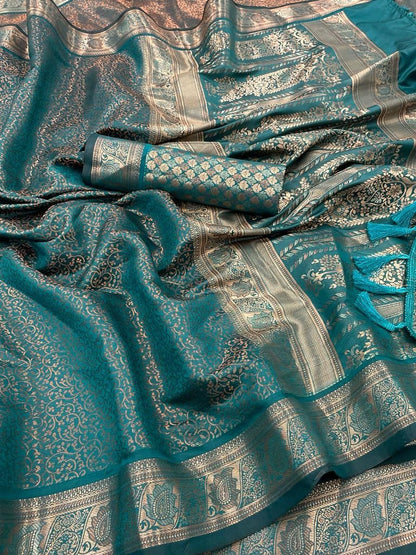 Soft Dharmavaram Lichi Silk Saree With Copper Zari Work