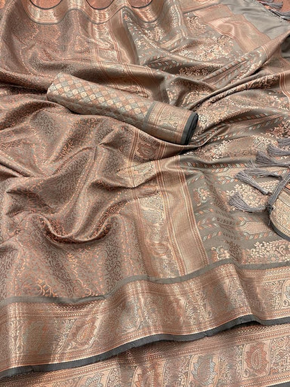 Soft Dharmavaram Lichi Silk Saree With Copper Zari Work