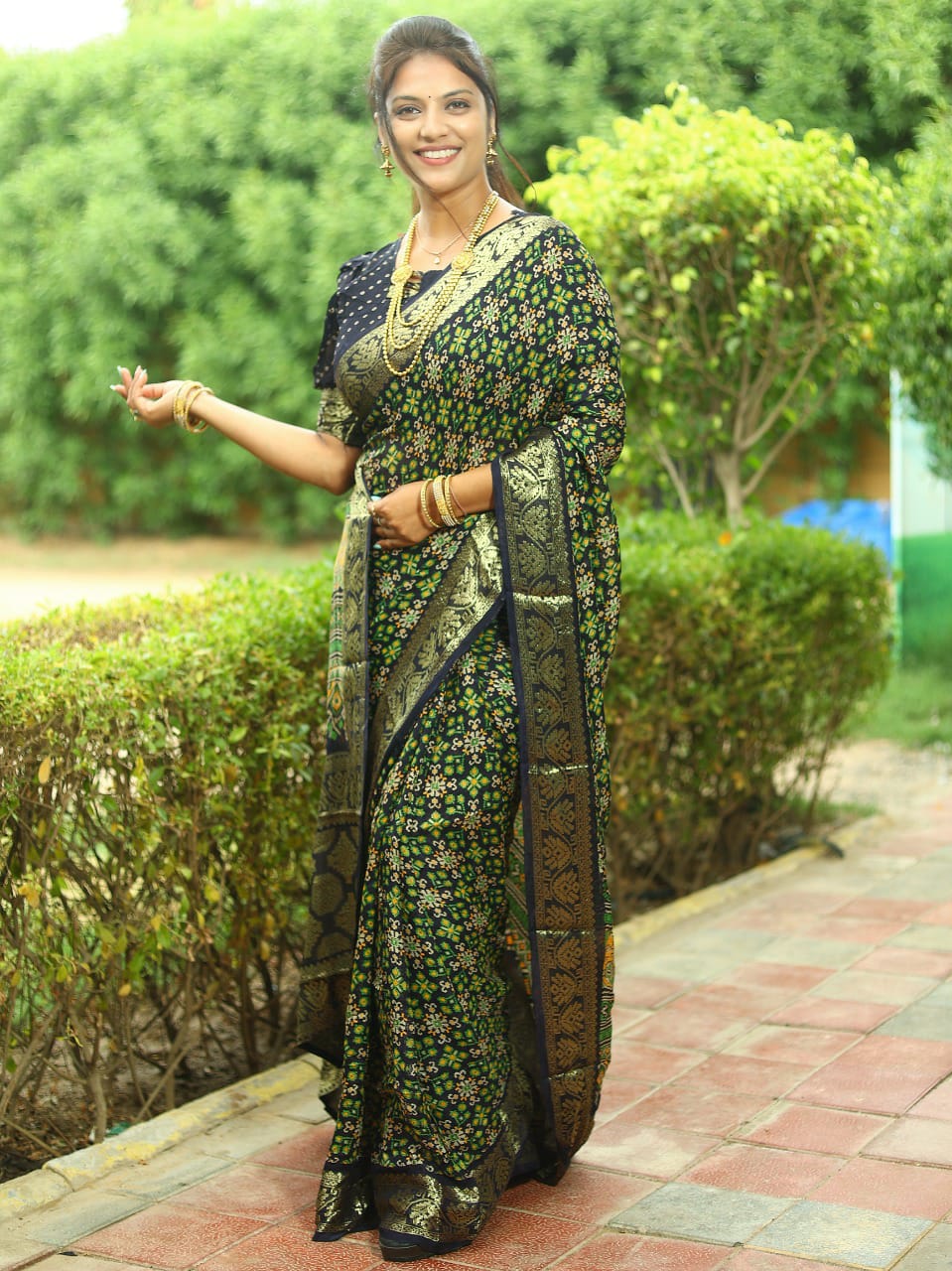 Ajrakh Art Silk Saree With Zari Weaving Border