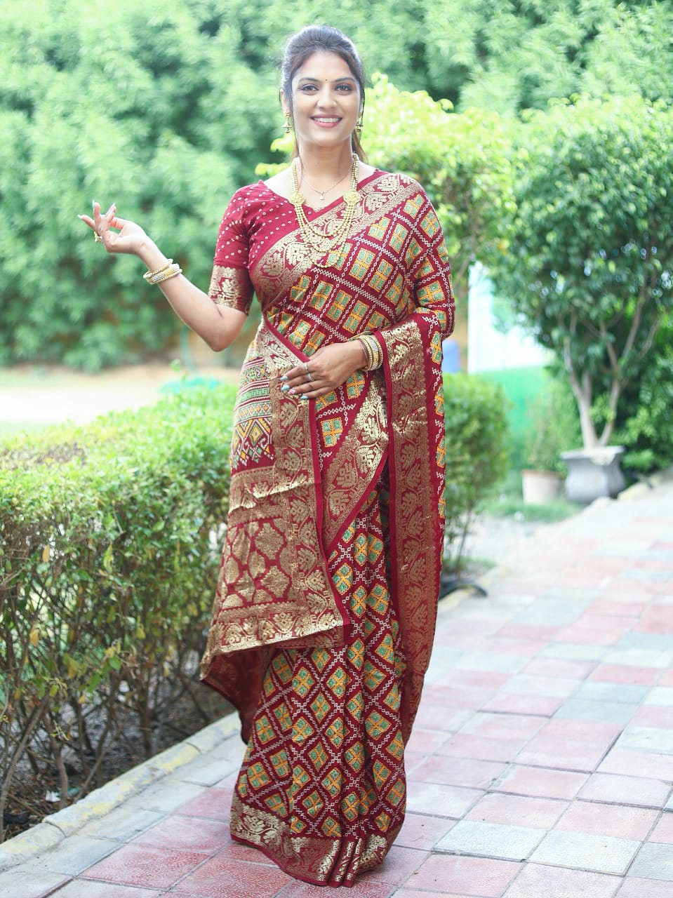 Ajrakh Art Silk Saree With Zari Weaving Border