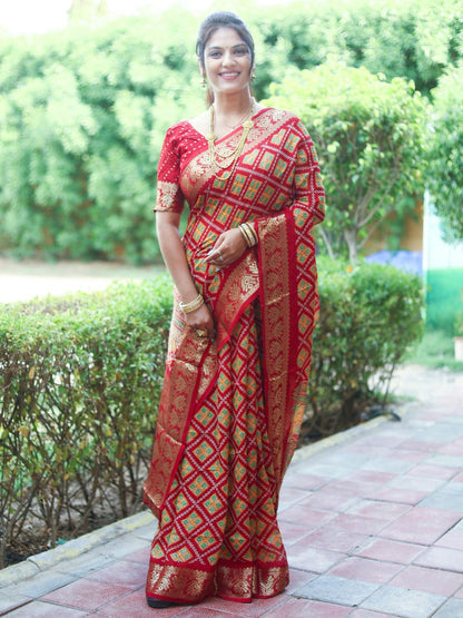 Ajrakh Art Silk Saree With Zari Weaving Border