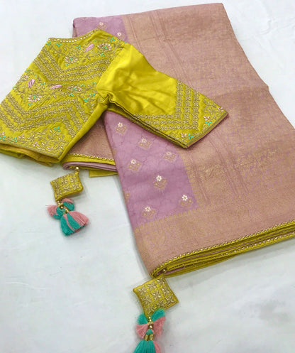 Pure Viscose Dola Silk Saree With Designer Blouse