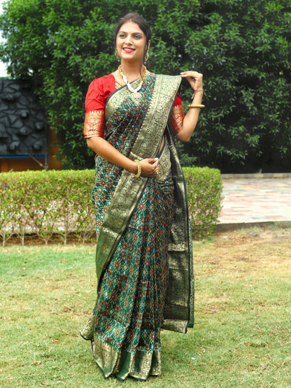 Patola Silk Saree With Kanchi Border and Contrast Zari Weaving