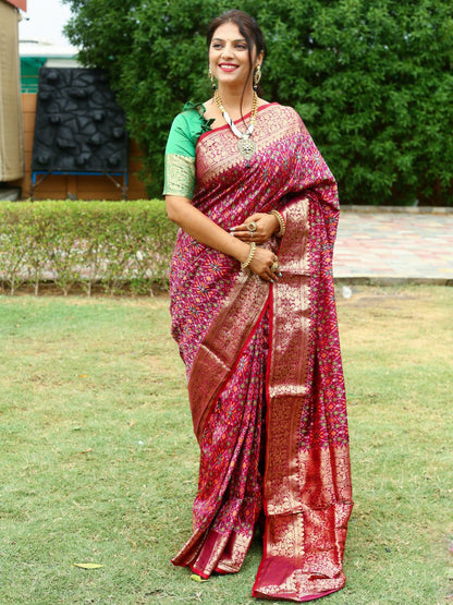 Patola Silk Saree With Kanchi Border and Contrast Zari Weaving