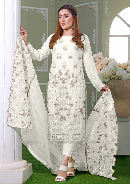 Soft Georgette Multi Thread and Jari Sequence Embroidery Unstitched Suit