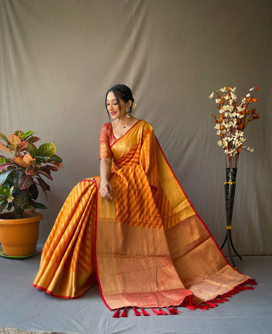 Banarasi Patola Sarees with Leheriya Gold Zari Weaves