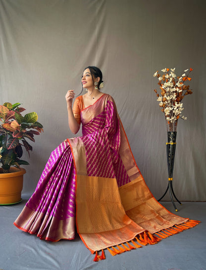 Banarasi Patola Sarees with Leheriya Gold Zari Weaves